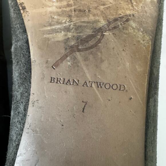 Brian Atwood Pointed Toe Flats Size 7 B-Shini Olive Green Suede Metal Art Tip - Picture 10 of 10